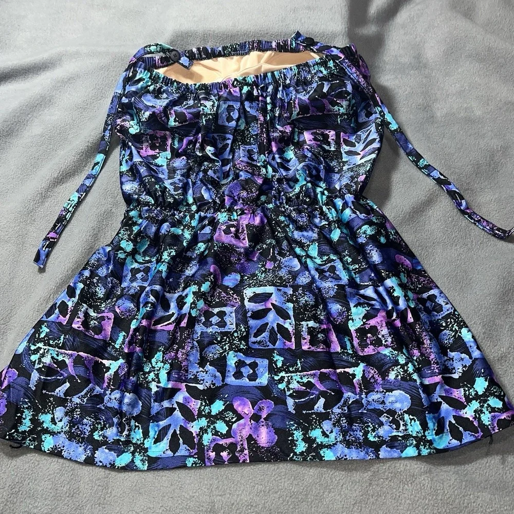 BLAIR Women's Blue &‎ Purple Floral Swim Dress Size 16 & High Waisted Bottoms